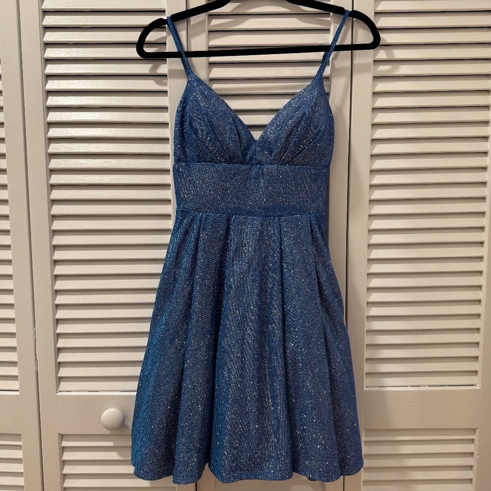 B. Darlin Blue Juniors' Glitter-Knit Skater Party Dress